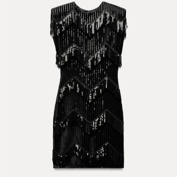 ZARA FRINGED SEQUIN VELVET DRESS - Picture 3 of 5